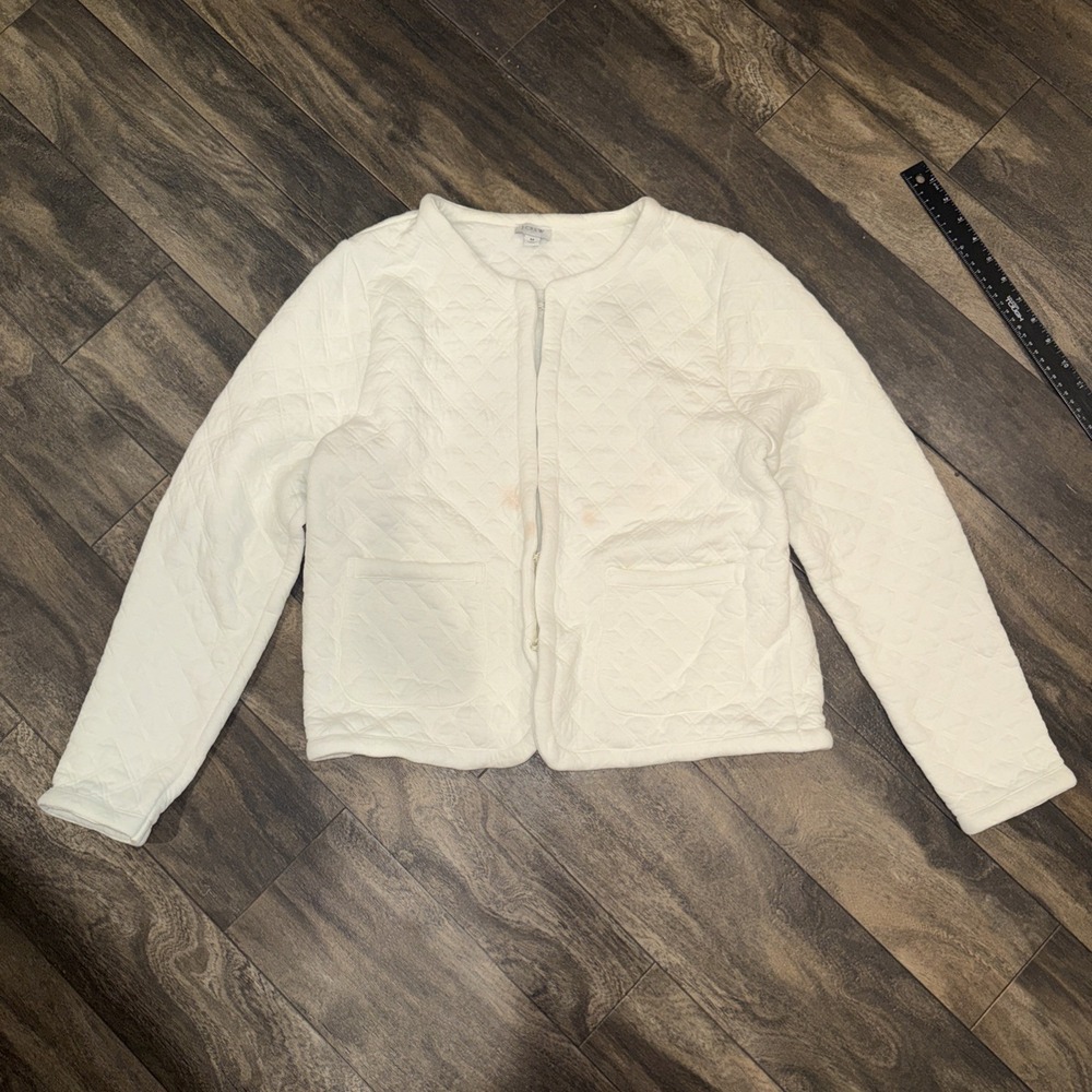 JCREW Factory Collarless Ivory Quilted Jacket Women's Medium Loose Fit White